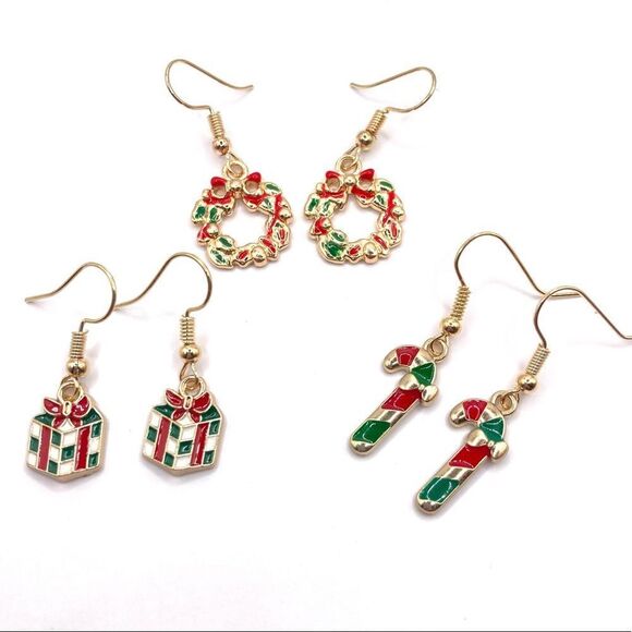 Gold set of 3 Christmas earrings - Picture 1 of 4